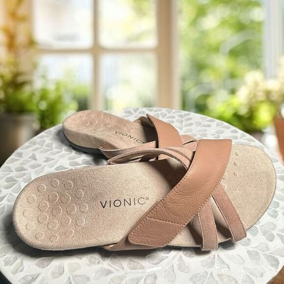 Vionic Zarie Orthotic Supportive Leather Adjustable Slide Sandal Women's - Picture 12 of 16